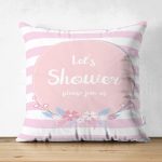 Çift Taraflı Pembe Beyaz Çizgili Özel Tasarımlı Bebek Odası Süet Yastık Kırlent Kılıfı Realhomes