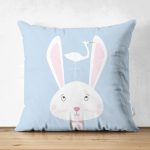 - Suet-K-4512m - Realhomes  Çift Taraflı Pembe Zeminli Tavşan Desenli Bebek Odası Süet Yastık Kırlent Kılıfı Realhomes