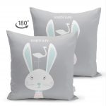 - Suet-K-4513-1 - Realhomes Çift Taraflı Gri Zeminli Tavşan Desenli Bebek Odası Süet Yastık Kırlent Kılıfı Realhomes