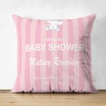 Çift Taraflı Pembe Çizgili Fil Motifli Bebek Odası Süet Yastık Kırlent Kılıfı Realhomes