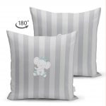 - Suet-K-4528g-1 - Realhomes Çift Taraflı Gri Çizgili Fil Motifli Bebek Odası Süet Yastık Kırlent Kılıfı Realhomes