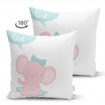 - Suet-K-4530-1 - Realhomes Çift Taraflı Beyaz Zeminli I'm a Girl Tasarımlı Sevimli Fil Bebek Odası Süet Yastık Kırlent Kılıfı Realhomes