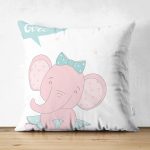 - Suet-K-4530 - Realhomes Çift Taraflı Beyaz Zeminli I'm a Girl Tasarımlı Sevimli Fil Bebek Odası Süet Yastık Kırlent Kılıfı Realhomes