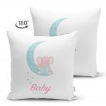 - Suet-K-4535-1 - Realhomes  Çift Taraflı Beyaz Zeminde Aydaki Fil Desenli Bebek Odası Süet Yastık Kırlent Kılıfı Realhomes