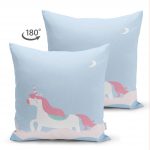 - Suet-K-4547m-1 - Realhomes Çift Taraflı Mavi Unicorn At Desenli Dijital Baskılı Bebek Odası Süet Yastık Kırlent Kılıfı Realhomes