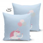 - Suet-K-4552m-1 - Realhomes  Çift Taraflı Mavi Zeminde Unicorn At Tasarımlı Bebek Odası Süet Yastık Kırlent Kılıfı Realhomes
