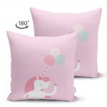- Suet-K-4552p-1 - Realhomes  Çift Taraflı Pembe Zeminde Unicorn At Tasarımlı Bebek Odası Süet Yastık Kırlent Kılıfı Realhomes