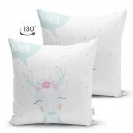 Çift Taraflı Beyaz Zeminli Sevimli Geyik Tasarımlı Bebek Odası Süet Yastık Kırlent Kılıfı Realhomes
