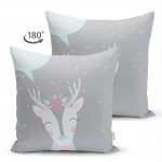 - Suet-K-4565-1 - Realhomes  Çift Taraflı Gri Zeminli Sevimli Geyik Tasarımlı Bebek Odası Süet Yastık Kırlent Kılıfı Realhomes