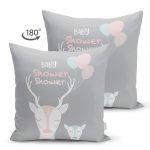 - Suet-K-4577-1 - Realhomes Çift Taraflı Gri Zeminde Sevimli Geyik Tasarımlı Çocuk Odası Süet Yastık Kırlent Kılıfı Realhomes