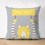 - Suet-K-4583 - Realhomes Çift Taraflı Pembe Zeminde Unicorn Geyikler Tasarımlı Çocuk Odası Süet Yastık Kırlent Kılıfı Realhomes