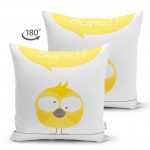 - Suet-K-4585-1 - Realhomes Çift Taraflı Sarı Kuş Motifli Dijital Baskılı Çocuk Odası Süet Yastık Kırlent Kılıfı Realhomes
