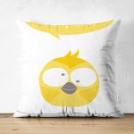 - Suet-K-4585 - Realhomes Çift Taraflı Sarı Kuş Motifli Dijital Baskılı Çocuk Odası Süet Yastık Kırlent Kılıfı Realhomes