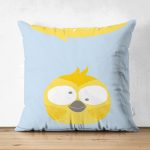 - Suet-K-4585m - Realhomes Çift Taraflı Mavi Zeminde Sarı Kuş Motifli Dijital Baskılı Çocuk Odası Süet Yastık Kırlent Kılıfı Realhomes