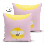 - Suet-K-4585p-1 - Realhomes Çift Taraflı Pembe Zeminde Sarı Kuş Motifli Dijital Baskılı Çocuk Odası Süet Yastık Kırlent Kılıfı Realhomes