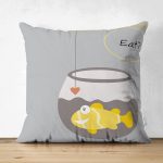 - Suet-K-4588 - Realhomes Çift Taraflı Gri Zeminde Akvaryum Temalı Çocuk Odası Süet Yastık Kırlent Kılıfı Realhomes