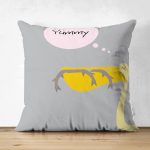 - Suet-K-4591 - Realhomes Çift Taraflı Gri Zeminde Leylek Motifli Özel Tasarım Çocuk Odası Süet Yastık Kırlent Kılıfı Realhomes