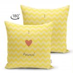 Çift Taraflı Sarı Zigzaglı I Love Animal Desenli Çocuk Odası Süet Yastık Kırlent Kılıfı Realhomes