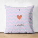 - Suet-K-4592p - Realhomes Çift Taraflı Mavi Pembe Zigzaglı I Love Animal Desenli Çocuk Odası Süet Yastık Kırlent Kılıfı Realhomes