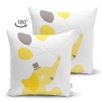 - Suet-K-4594-1 - Realhomes Çift Taraflı Beyaz Zeminde Uçan Balonlar ve Fil Desenli Çocuk Odası Süet Yastık Kırlent Kılıfı Realhomes