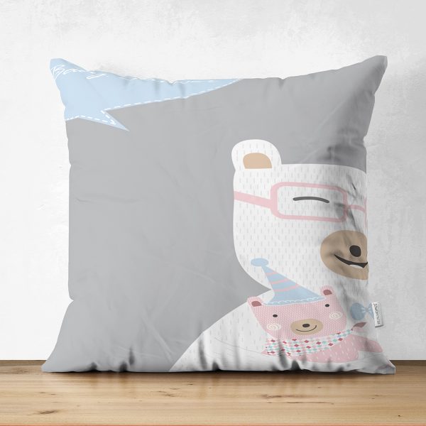 - Suet-K-4804 - Realhomes  Çift Taraflı Welcome Baby Shower Temalı Sevimli Ayıcık Çocuk Odası Süet Yastık Kırlent Kılıfı Realhomes