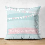 Çift Taraflı Yeşil Çizgili Baby Shower Çocuk Odası Süet Yastık Kırlent Kılıfı Realhomes