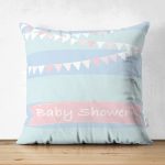 Çift Taraflı Mavi Çizgili Baby Shower Çocuk Odası Süet Yastık Kırlent Kılıfı Realhomes