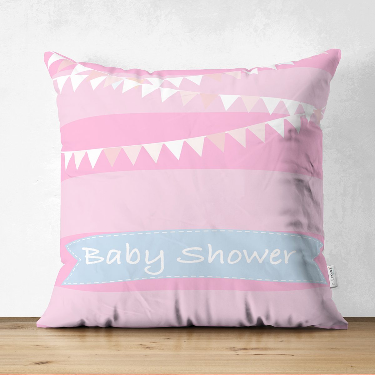 Çift Taraflı Pembe Çizgili Baby Shower Çocuk Odası Süet Yastık Kırlent Kılıfı Realhomes
