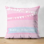 - Suet-K-4810 - Realhomes Çift Taraflı Pembe Çizgili Baby Shower Çocuk Odası Süet Yastık Kırlent Kılıfı Realhomes