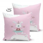 - Suet-K-4812-1 - Realhomes Çift Taraflı Sevimli Sirk Tavşanı Çocuk Odası Süet Yastık Kırlent Kılıfı Realhomes