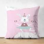 - Suet-K-4812 - Realhomes Çift Taraflı Sevimli Sirk Tavşanı Çocuk Odası Süet Yastık Kırlent Kılıfı Realhomes