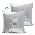 - Suet-K-4813-1 - Realhomes Çift Taraflı Sevimli Sirk Tavşanı Çocuk Odası Süet Yastık Kırlent Kılıfı Realhomes