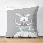 - Suet-K-4813 - Realhomes Çift Taraflı Sevimli Sirk Tavşanı Çocuk Odası Süet Yastık Kırlent Kılıfı Realhomes