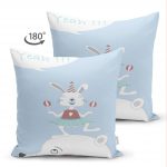 - Suet-K-4814-1 - Realhomes Çift Taraflı Sevimli Sirk Tavşanı Çocuk Odası Süet Yastık Kırlent Kılıfı Realhomes