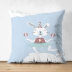 - Suet-K-4814 - Realhomes Çift Taraflı Sevimli Sirk Tavşanı Çocuk Odası Süet Yastık Kırlent Kılıfı Realhomes