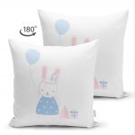 - Suet-K-4815-1 - Realhomes Çift Taraflı Beyaz Zeminde Balonlu Sevimli Tavşan Çocuk Odası Süet Yastık Kırlent Kılıfı Realhomes