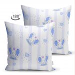 - Suet-K-4818-1 - Realhomes Çift Taraflı Mavi Sevimli Fil Temalı Çocuk Odası Süet Yastık Kırlent Kılıfı Realhomes