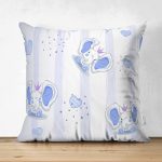 - Suet-K-4818 - Realhomes Çift Taraflı Mavi Sevimli Fil Temalı Çocuk Odası Süet Yastık Kırlent Kılıfı Realhomes