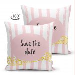 - Suet-K-4823-1 - Realhomes Çift Taraflı Pembe Zeminde Save The Date Motifli Çocuk Odası Süet Yastık Kırlent Kılıfı Realhomes