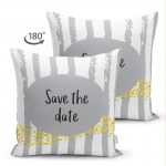 - Suet-K-4825-1 - Realhomes Çift Taraflı Gri Zeminde Save The Date Motifli Çocuk Odası Süet Yastık Kırlent Kılıfı Realhomes