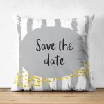 - Suet-K-4825 - Realhomes Çift Taraflı Gri Zeminde Save The Date Motifli Çocuk Odası Süet Yastık Kırlent Kılıfı Realhomes