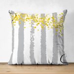 Çift Taraflı Gri Beyaz Çizgili Sarı Puanlı Temalı Çocuk Odası Süet Yastık Kırlent Kılıfı Realhomes