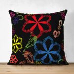 - Suet-K-4829 - Realhomes Realhomes Çift Taraflı Siyah Zeminli Rengarenk Çiçekler Dijital Baskılı Modern Süet Yastık Kılıfı Realhomes