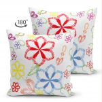 - Suet-K-4830-1 - Realhomes Realhomes Çift Taraflı Beyaz Zeminli Rengarenk Çiçekler Dijital Baskılı Modern Süet Yastık Kılıfı Realhomes