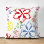 - Suet-K-4830 - Realhomes Realhomes Çift Taraflı Beyaz Zeminli Rengarenk Çiçekler Dijital Baskılı Modern Süet Yastık Kılıfı Realhomes