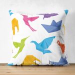 Realhomes Çift Taraflı Beyaz Zeminli Origami Sanatı Dijital Baskılı Modern Süet Yastık Kılıfı Realhomes