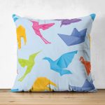 Realhomes Çift Taraflı Mavi Zeminli Origami Sanatı Dijital Baskılı Modern Süet Yastık Kılıfı Realhomes