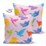 - Suet-K-4833-1 - Realhomes Realhomes Çift Taraflı Pembe Zeminli Origami Sanatı Dijital Baskılı Modern Süet Yastık Kılıfı Realhomes