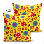- Suet-K-4835-1 - Realhomes Realhomes Çift Taraflı Sarı Zeminde Uğurböceği Dijital Baskılı Modern Süet Yastık Kılıfı Realhomes