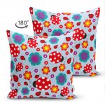 - Suet-K-4837-1 - Realhomes Realhomes Çift Taraflı Mavi Zeminde Uğurböceği Dijital Baskılı Modern Süet Yastık Kılıfı Realhomes